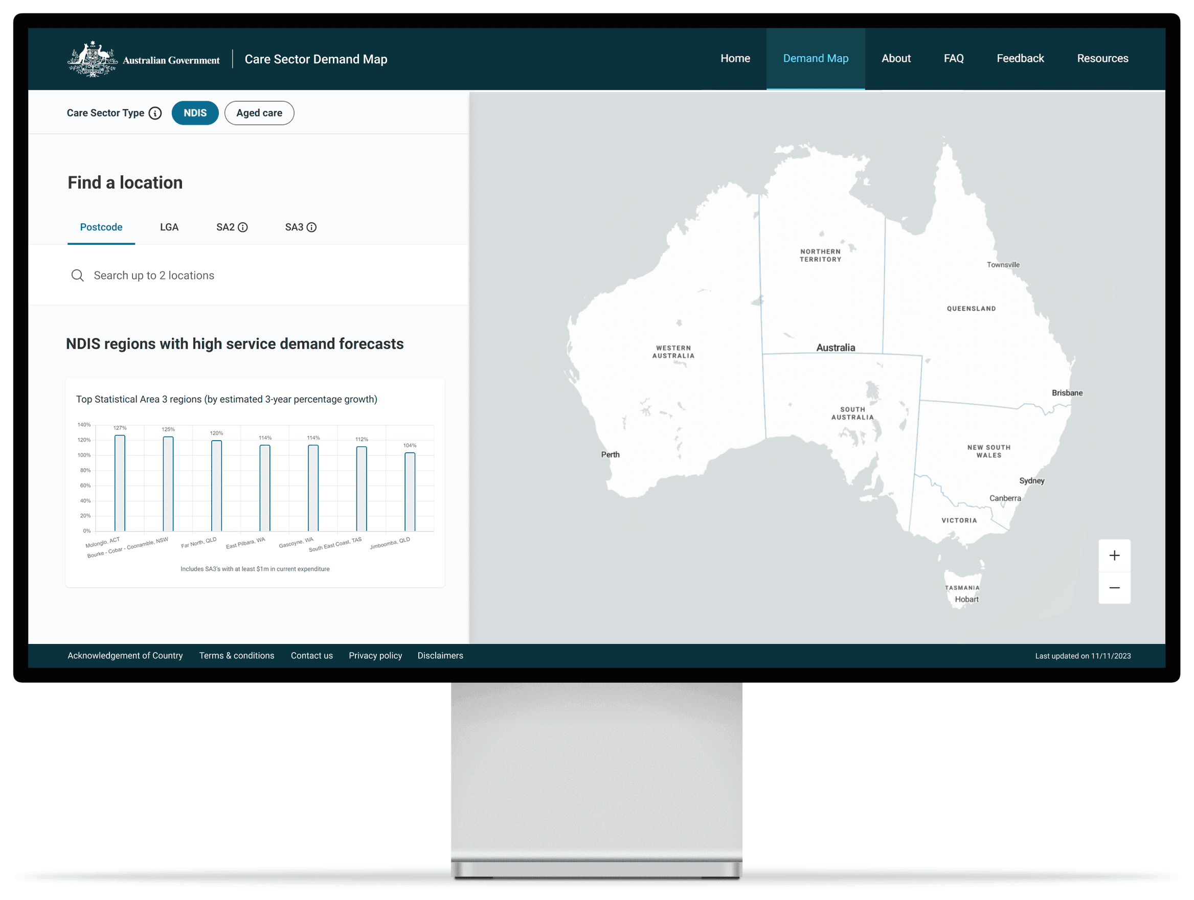 Screenshot of the demand map on a mac desktop machine